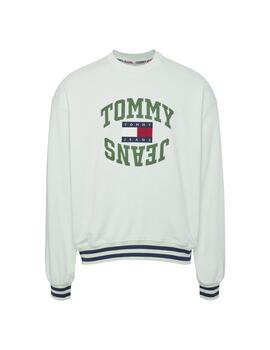 Sudadera Tommy Jeans Boxy Arched Logo Crew Verde Hombre