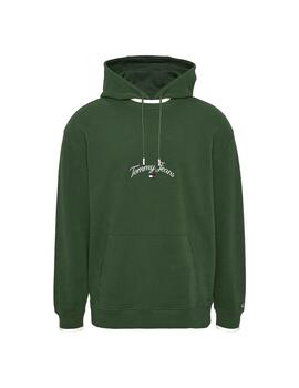 Sudadera Tommy Jeans Relax Serif Flag Verde Hombre