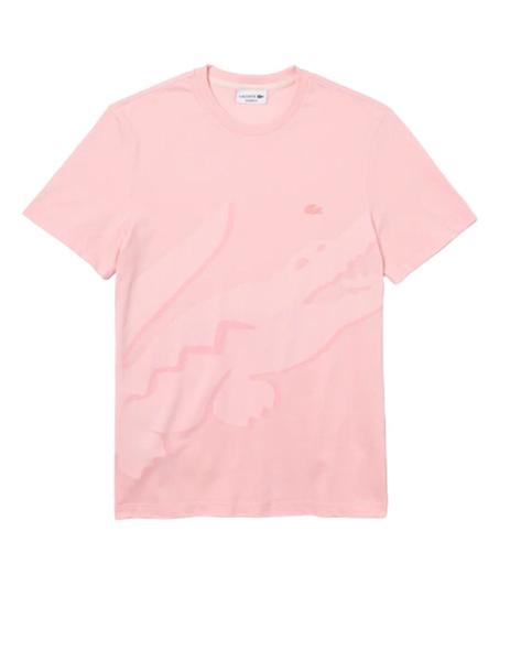 huevo Dispuesto Novedad Camiseta Lacoste Estampado Rosa Hombre