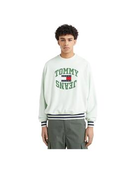 Sudadera Tommy Jeans Boxy Arched Logo Crew Verde Hombre