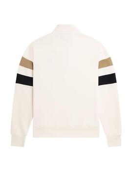 Sudadera Fred Perry Tipped Sleeve Half Zip Blanco Hombre