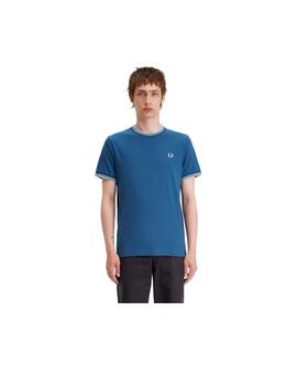 Camiseta Fred Perry Con Ribete Azul Hombre