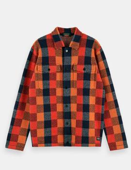 Jacquard check knit worker shirt jacket