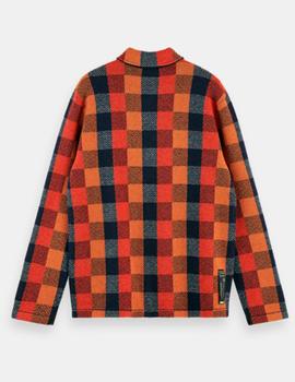 Jacquard check knit worker shirt jacket
