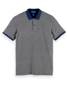 All-over printed polo in stretch pique quality
